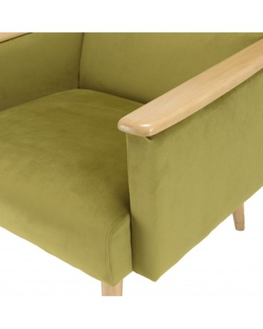 Fauteuil velours vert clair pieds et accoudoirs bois