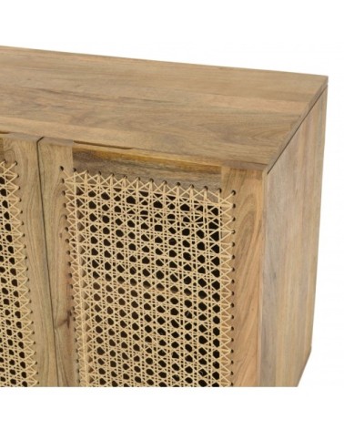 Buffet marron 5 portes bois de manguier et cannage naturel