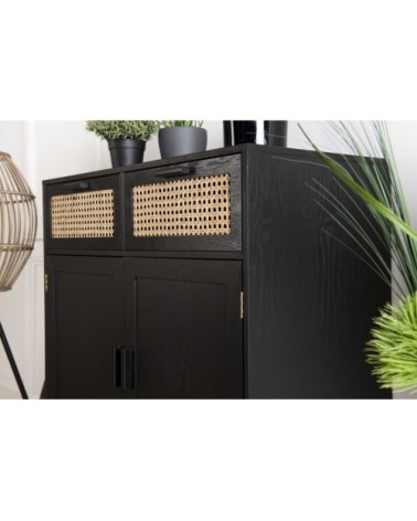 Buffet en bois 2 portes 2 tiroirs cannage noir