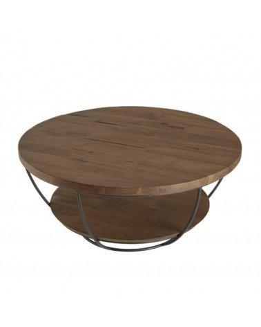 Table basse coque 2 plateaux en teck recyclé métal noir L80