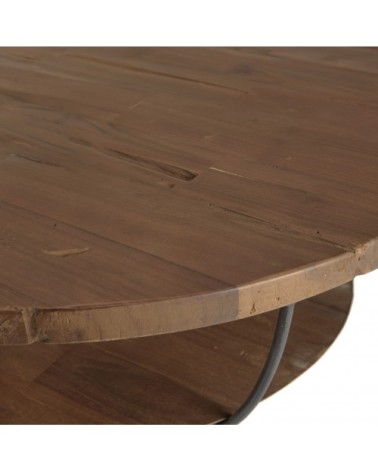 Table basse coque 2 plateaux en teck recyclé métal noir L80