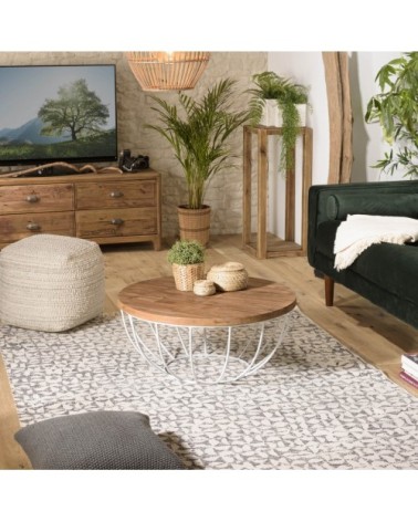 Table basse coque en teck recyclé métal blanc L80