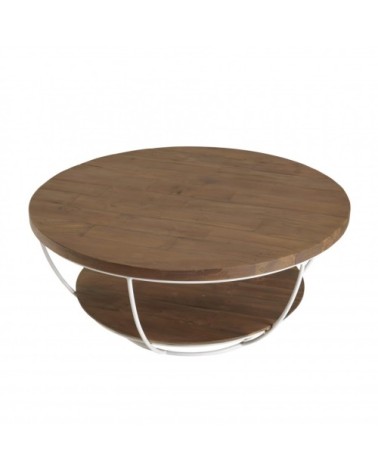 Table basse coque 2 plateaux en teck recyclé métal blanc L80