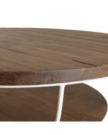 Table basse coque 2 plateaux en teck recyclé métal blanc L80