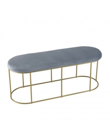 Banc velours bleu pieds arrondis métal doré