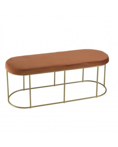 Banc velours orange pieds arrondis métal doré