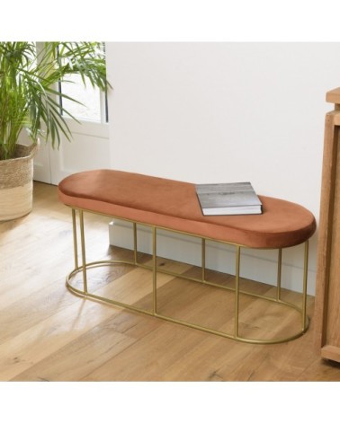 Banc velours orange pieds arrondis métal doré