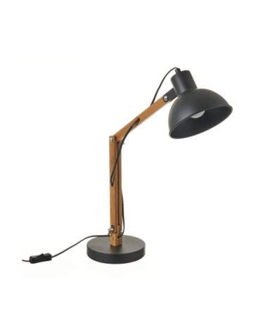Lampe de bureau articulée métal noir et bambou H40,5cm