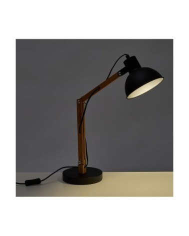 Lampe de bureau articulée métal noir et bambou H40,5cm