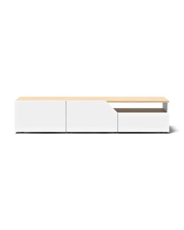 Meuble TV 1 niche chêne clair et blanc H38