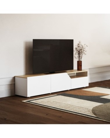 Meuble TV 1 niche chêne clair et blanc H38