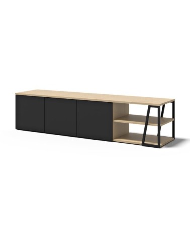 Meuble TV chêne clair et noir H45