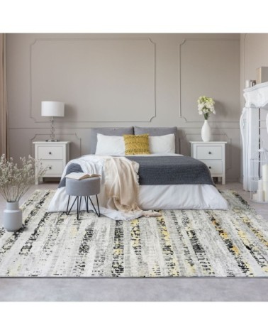 Tapis graphique stries gris or 160x230