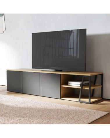 Meuble TV chêne clair et noir H45