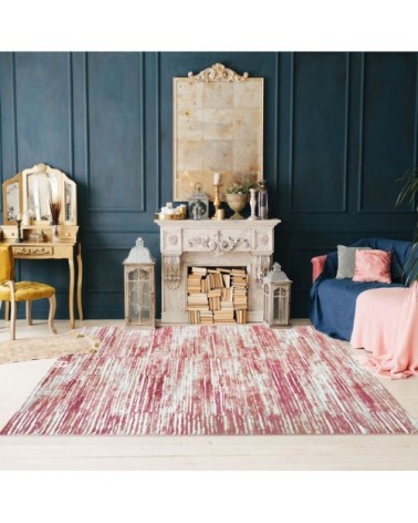 Tapis extra-doux motif lignes crème rose 120x170