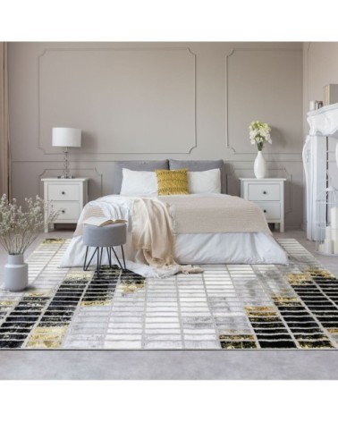 Tapis graphique minis rectangles gris or 160x230