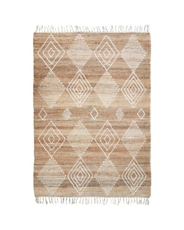 Tapis en chanvre avec motifs losanges en laine épaisse naturel 160x230
