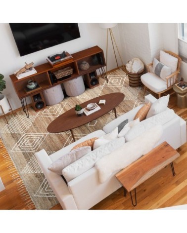 Tapis en chanvre avec motifs losanges en laine épaisse naturel 160x230