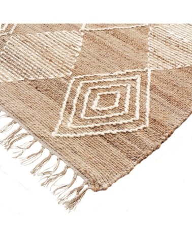 Tapis en chanvre avec motifs losanges en laine épaisse naturel 160x230