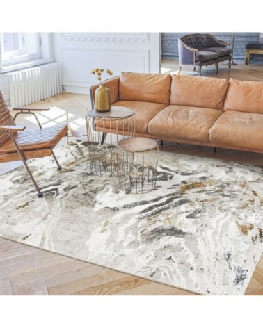 Tapis graphique effet fluide gris or 160x230