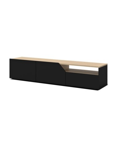 Meuble TV 1 niche effet bois chêne clair et noir