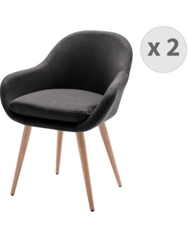 Chaise scandinave tissu gris anthracite pieds métal effet bois (x2)