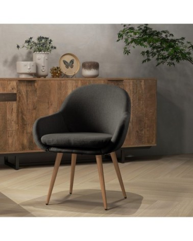 Chaise scandinave tissu gris anthracite pieds métal effet bois (x2)
