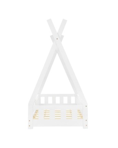 Lit tipi enfant 70x140 cm sommier et barrière inclus bois de pin blanc