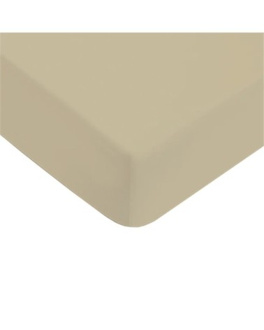 Drap housse uni coton beige 160x200cm