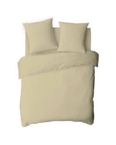 Drap housse uni coton beige 160x200cm