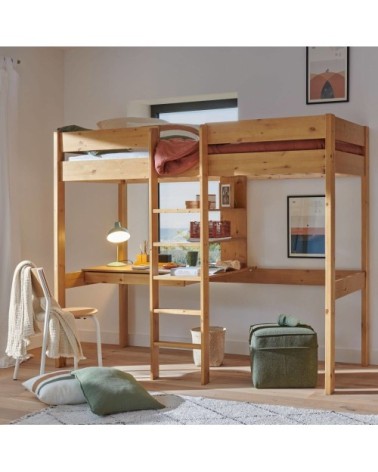 Lit mezzanine avec 1 bureau 90x200 cm miel