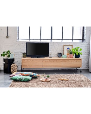 Meuble TV bas en chêne clair et métal L200