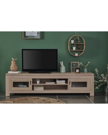 Meuble TV bas moderne en chêne blanchi L180