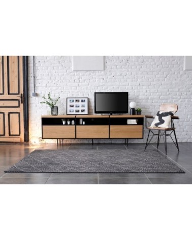 Meuble TV bas moderne en bois et métal 3 portes 3 niches L220