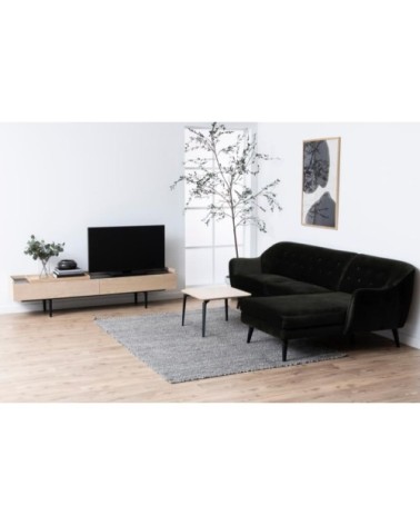 Meuble TV bas moderne en finition bois et pieds en métal noir