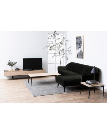 Meuble TV bas moderne en finition bois et pieds en métal noir