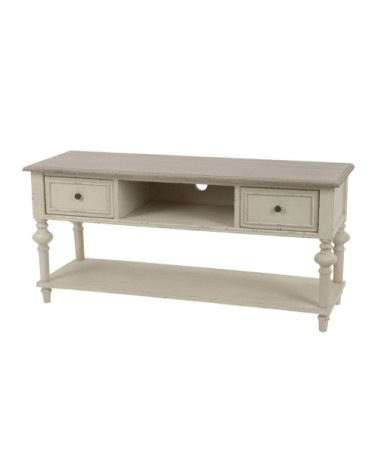 Meuble TV bas en bois 2 tiroirs 1 niche et 1 tablette
