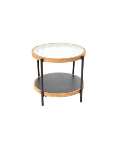 Bout de canapé en métal, verre et bois