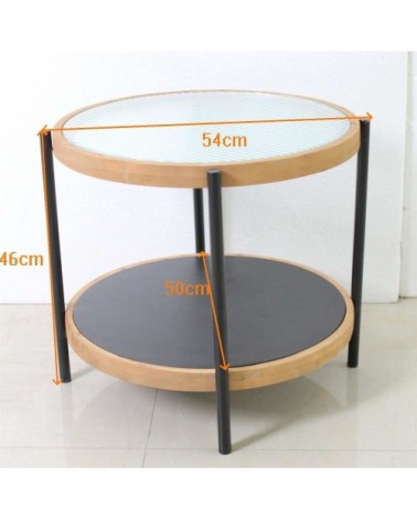 Bout de canapé en métal, verre et bois