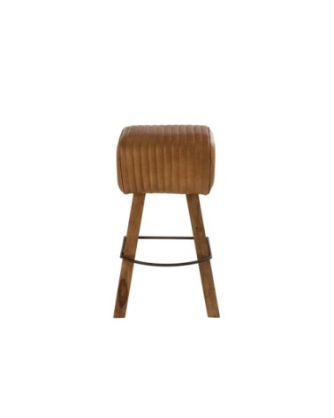 Tabouret de bar saut de cheval en bois et cuir