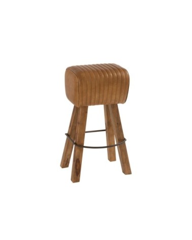 Tabouret de bar saut de cheval en bois et cuir