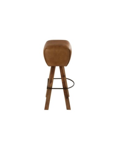 Tabouret de bar saut de cheval en bois et cuir