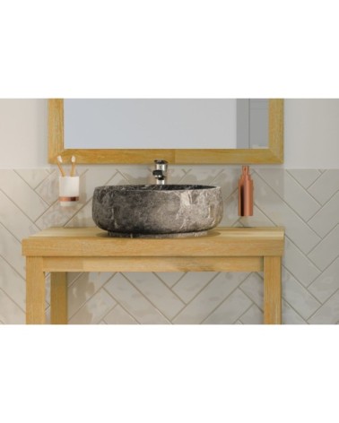 Meuble de salle de bain en bois et sa vasque en marbre 80 cm