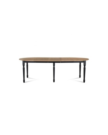 Table ronde en bois 6 pieds tournés D105 + 3 rallonges bois