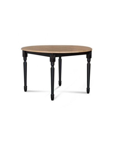 Table ronde en bois 6 pieds tournés D105 + 3 rallonges bois