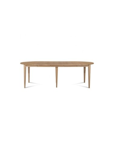 Table ronde 6 pieds fuseau 105 cm + 3 rallonges bois