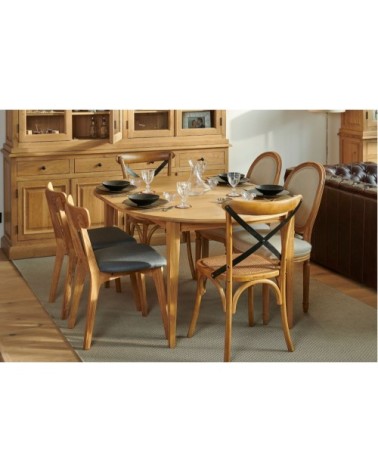 Table ronde 6 pieds fuseau 105 cm + 3 rallonges bois