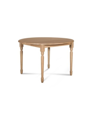 Table ronde en bois 6 pieds tournés D105 + 3 rallonges bois