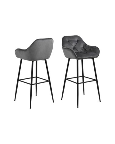 Tabouret haut avec accoudoirs en velours et métal (lot de 2)
