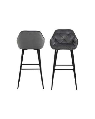 Tabouret haut avec accoudoirs en velours et métal (lot de 2)